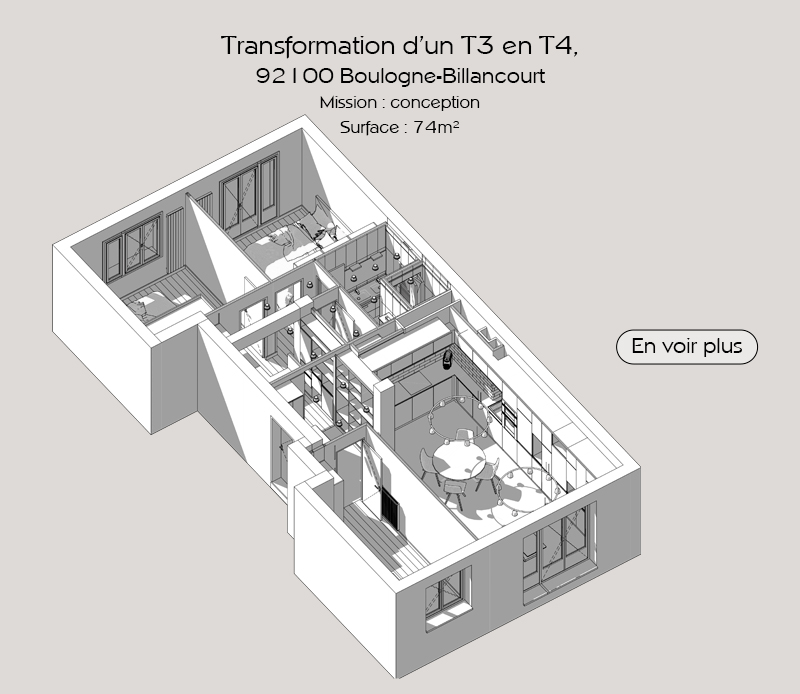 fb-archi-Faisabilite Transformation d'un T3 en T4 à Boulogne